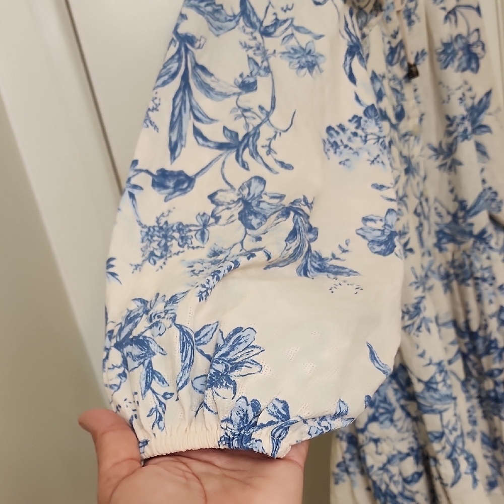 Free People Blue Floral Long Sleeve Boho Mini Dress Size Small - Picture 7 of 13